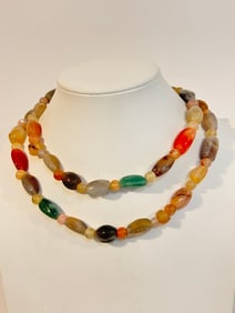 Vintage Multi Gem Stone Beaded Necklace 32"