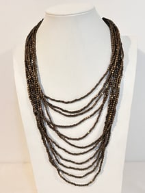 Vintage Brass Copper bead 11 strand Necklace 19"
