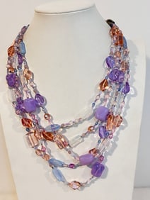 Vintage Multi Gem Stone 5 strand Beaded Necklace 17"
