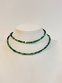 Vintage green bead glass Necklace 27"