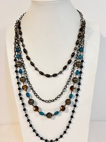 Vintage green brown bead Necklace 19"