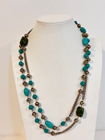 Vintage Gem Stone Beaded Necklace 40"