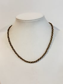 Vintage Trifari black & gold tone rope chain Necklace 17"