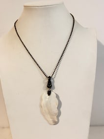 Vintage mother of pearl leaf pendant Necklace 17"