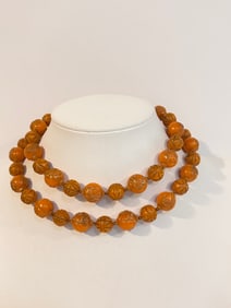 Vintage orange Acrylic carved Bead Necklace 28"