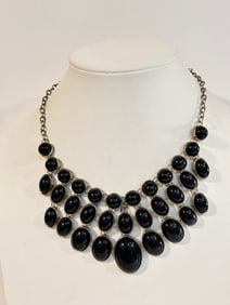 Vintage Beaded black bib Necklace 13"