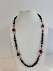 Vintage Multi Gem Stone Beaded Necklace 28"