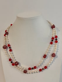 Vintage Murano Glass pearl Necklace 40"