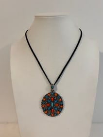 Vintage Beaded Colorful pendant Necklace 18"