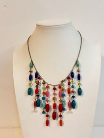 Vintage Multi multi color Beaded Necklace 16"