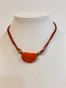 Vintage orange Acrylic pendant Necklace 13"