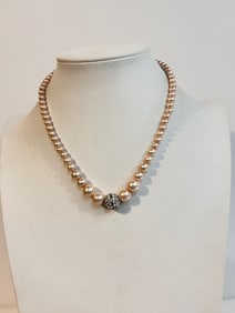 Vintage pearl rhinestone Necklace 14"