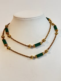 Vintage gold tone Jadeite rope Necklace 32"