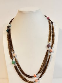 Vintage gold tone bead Necklace 40"