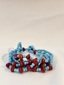 Vintage blue beaded 5 strand Bracelet 7"