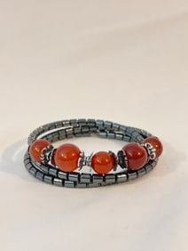 Vintage Hematite Tourmaline 3 strand stretch Bracelet 7"