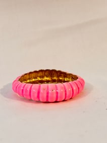 Vintage pink enamal ART hinged Bracelet 7"