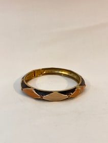 Vintage enamel hinged gold tone Bracelet 7"