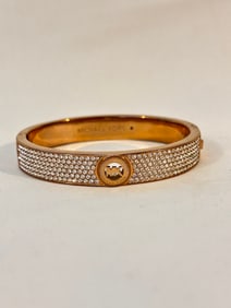 MICHAEL KORS Signature MK Gold Bracelet w Crystals & Hook Closure