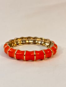 Vintage SEQUIN Pink Enamel Gold Tone hinged Bracelet 7"