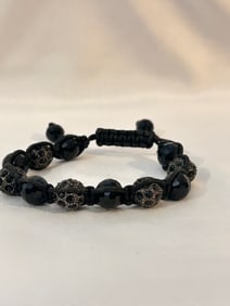 Vintage heavy beaded onyx adjustable Bracelet 8"