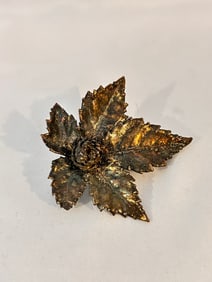 Lora Danica Denmark Gold On Sterling Silver 2.5IN Long Pendant LEAF 925
