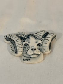 Vintage Ceramic goat ram Brooch
