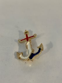 Vintage red white blue anchor  Brooch