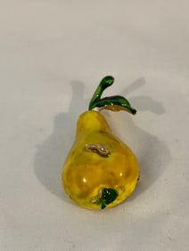 Vintage Gold tone yellow enamel Pear Brooch