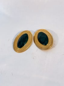 Vintage Goldtone Green Clipon Earrings