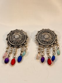 Vintage Silvertone colorful dangle Earrings
