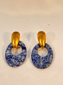 Vintage marbled blue Pierced Earrings