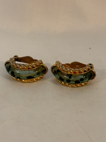 Vintage Goldtone green Clipon Earrings