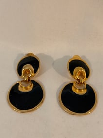 Vintage Goldtone black enamel Clipon Earrings