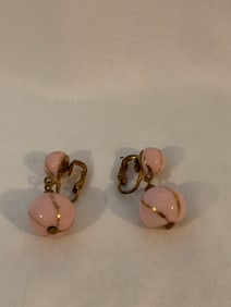 Vintage pink glass clipon dangle Earrings