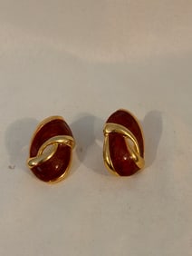 Vintage Goldtone enamel Pierced  Earrings