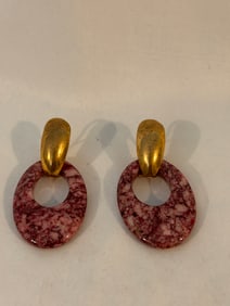 Vintage Purple marbled gold tone Pierced  Earrings
