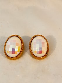 Vintage Gold tone mother of pearl  Clipon Earrings