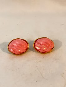 Vintage Goldtone pink Acrylic Clipon Earrings