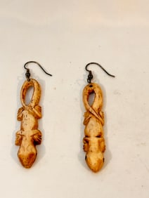 Vintage Bone Salamander Earrings
