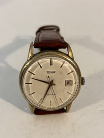 1955 Vintage Tissot Visodate Rare Leather Date Watch Works Great!!