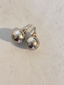 Tiffany & Co 925 Sterling Silver Signed Bead Ball Post Stud Earrings