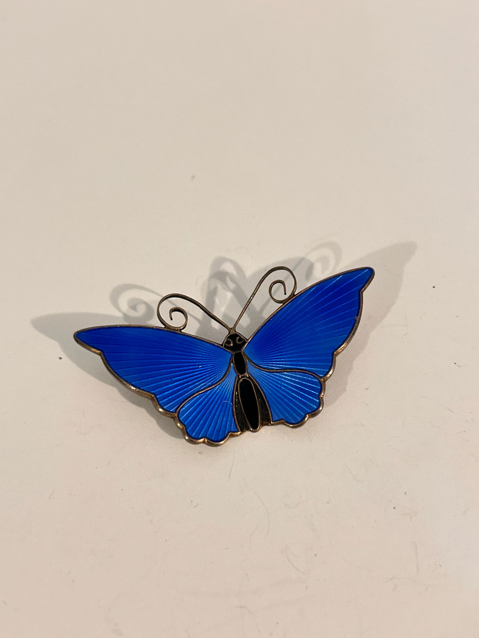 Vintage 2 1/8" DA David Andersen Norway Blue Enamel 925S Sterling BUTTERFLY Pin (1 of 5)