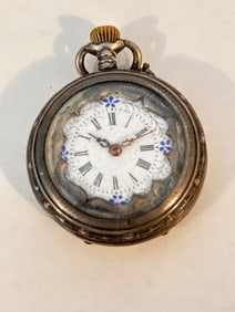 Pocket Watch 800 Silver Remontoir Cylindre 6 Rubies worrking floral