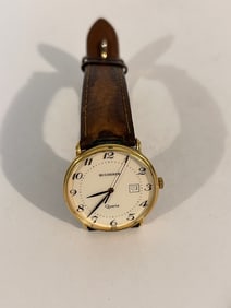 Bucherer Mens Vintage Yellow Gold Plated Stainless Steel Quartz Watch working