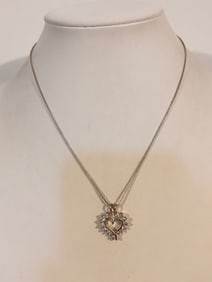 Vintage Sterling Silver CZ Heart pendant Necklace 16"