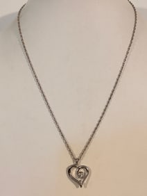 Vintage Sterling Silver Spinel double heart pendant rope chain Necklace 19"