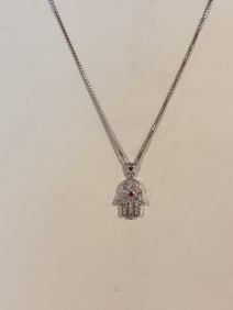 Vintage 925 Sterling Silver Hamsa Hand Pendant necklace 19"