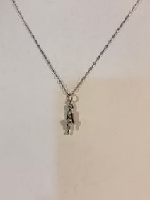 Vintage Sterling Silver modernist lady dancer pendant Necklace 17"