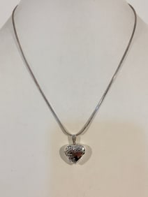 Vintage Sterling Silver heart locket pendant Necklace 17"